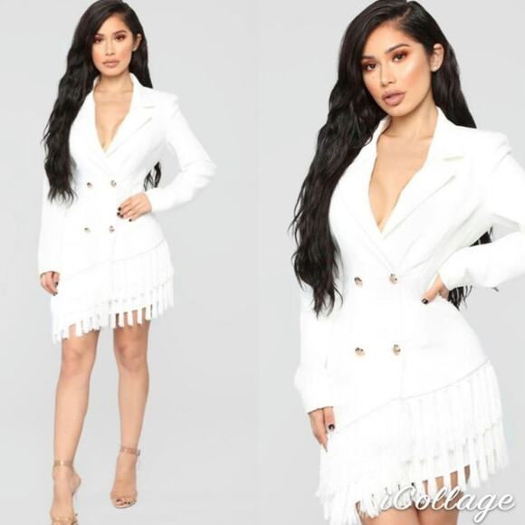 Fashion Nova Medium White Fringe Blazer Dress - Picture 7 of 7